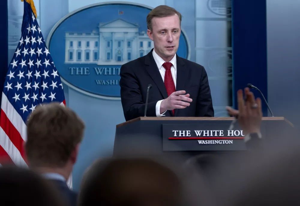 Jake Sullivan calls on a reporter at a White House Briefing on national security.