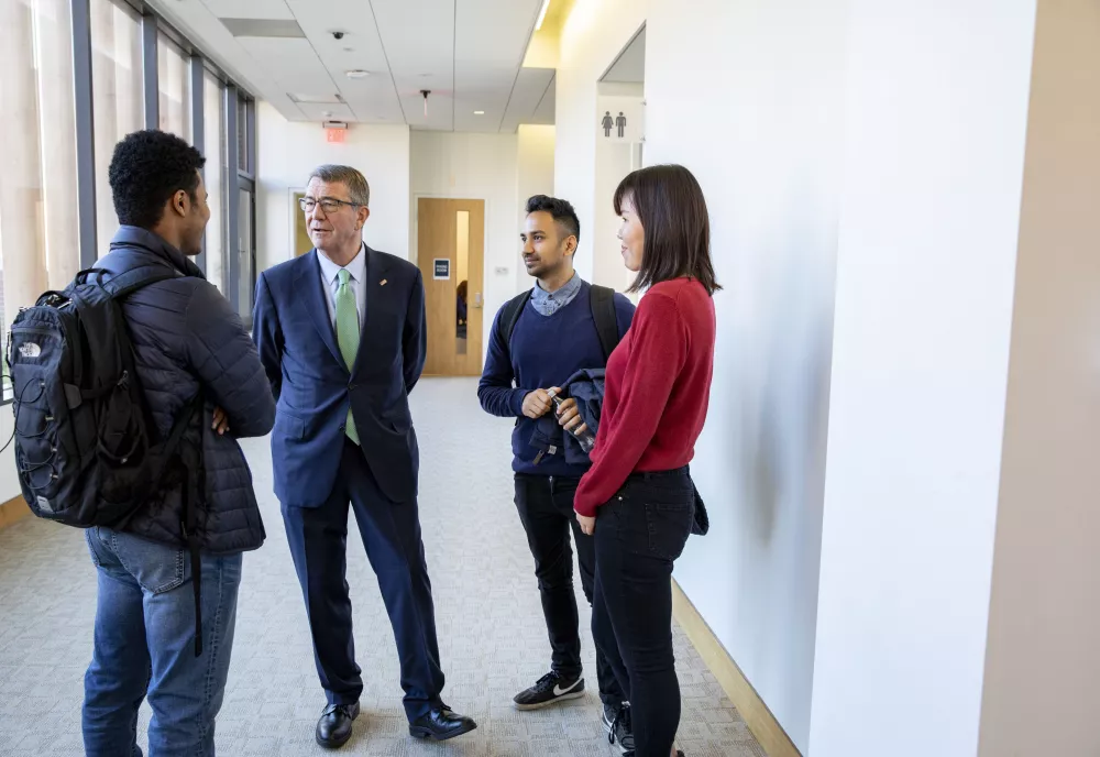 Ash Carter welcomes students at HKS, Fall 2018