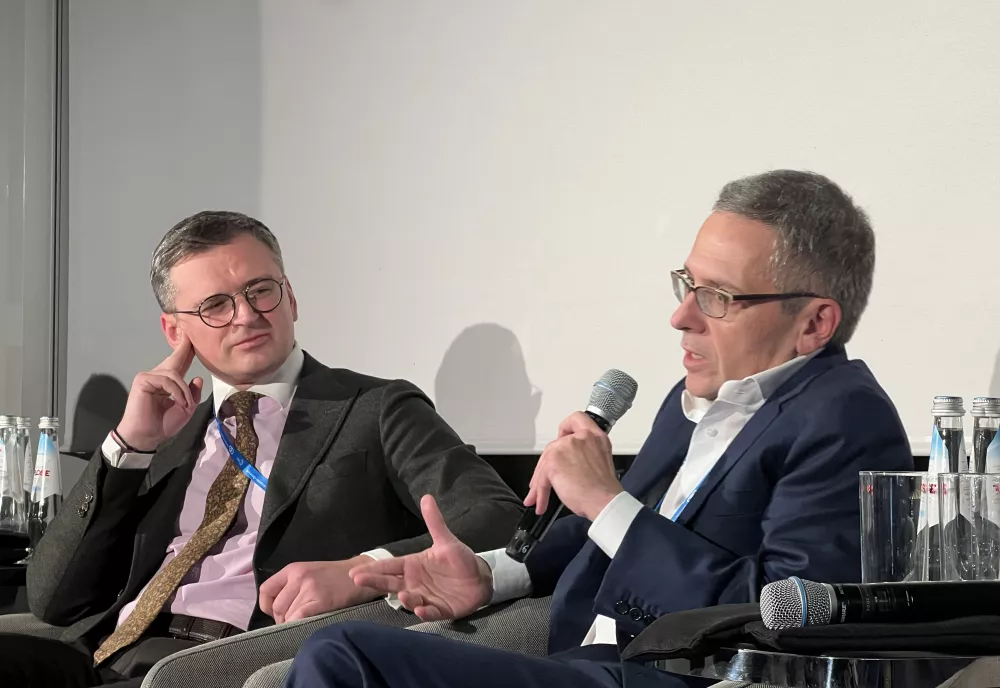Dmytro Kuleba and Ian Bremmer at the Adversarial Alignment panel at MSC 2025