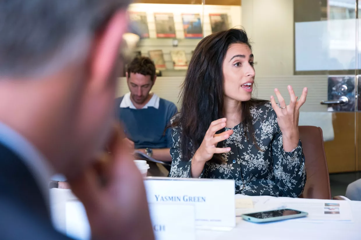 Tech Talk: Yasmin Green, Director of Research and Development for Jigsaw, a unit within Alphabet Inc. that focuses on solving global security challenges through technology, speaks about the nexus between technology and geopolitics during a Belfer Center Director’s Seminar.