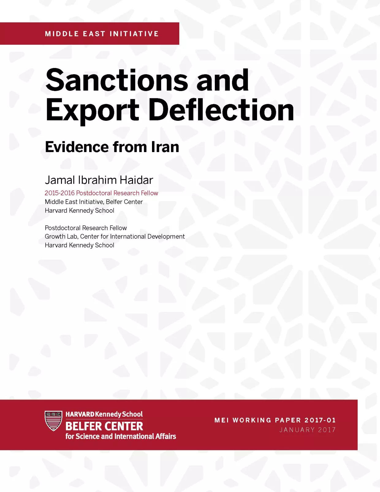 Jamal Ibrahim Haidar Working Paper Cover