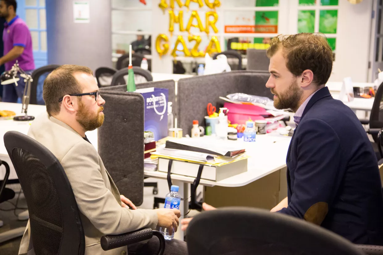 MEI Research Fellows Matt Buehler and Jonas Bergan Draege at the Careem offices in Dubai.