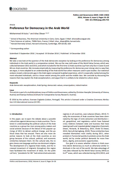 Preference for Democracy in the Arab World 