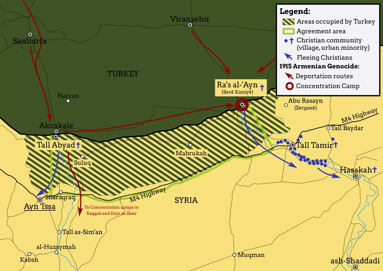 The October 17 Ceasefire Agreement negotiated by the US allows Turkey and Turkish-backed Rebels to occupy regions where the Armenian Genocide took place. Gargari Maps