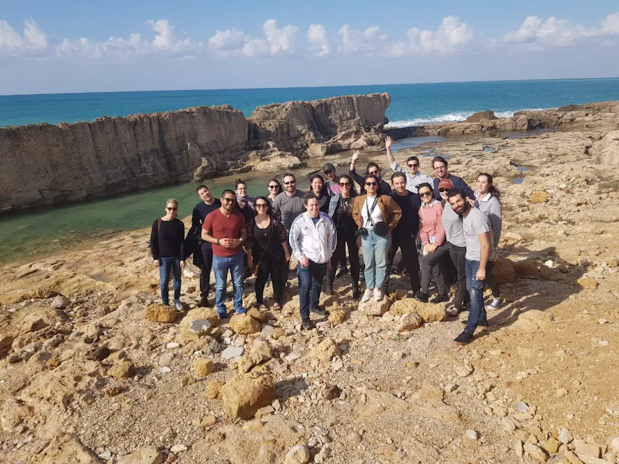 Harvard students relax on the Mediterranean following a January term course in Lebanon on how to negotiate with countries on policy issues related to Syrian refugees.