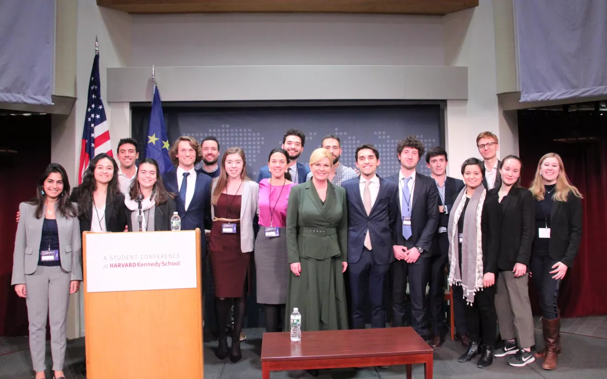 Carlos Teixeira (seventh from right) poses for a group photo at Harvard's European Conference.