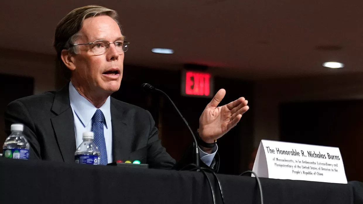 U.S. Ambassador to China nominee Nicholas Burns speaks during a hearing to examine his nomination before the Senate Foreign Relations Committee on Capitol Hill in Washington, Wednesday, Oct. 20, 2021. (AP Photo/Patrick Semansky)
