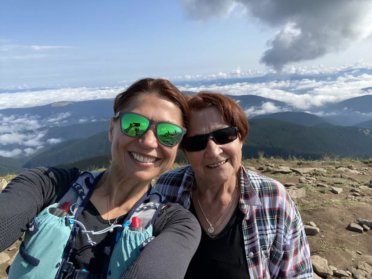 Mariana with her mother at the summit of Ukraine’s highest peak Hoverla, August 2021.
