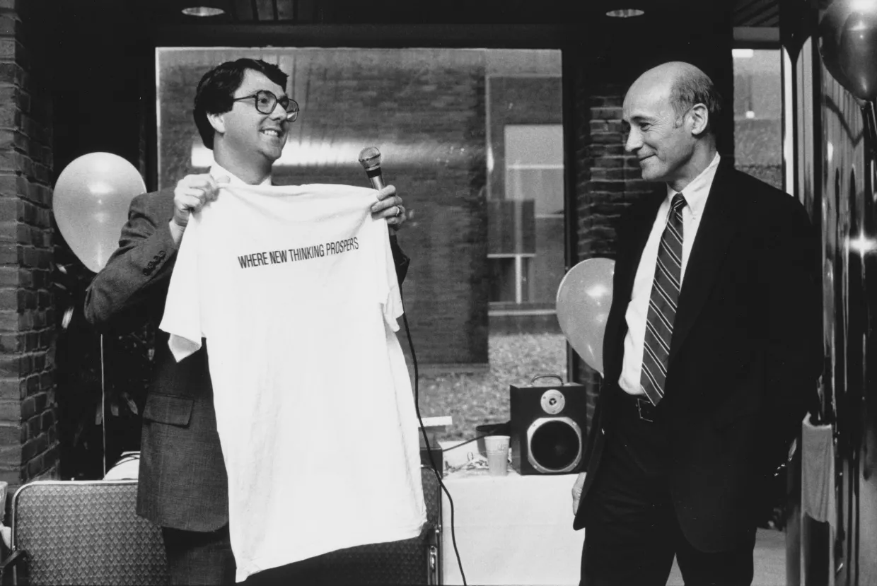 Ash Carter and Joseph Nye at the Center for Science and International Affairs year-end party in 1990.