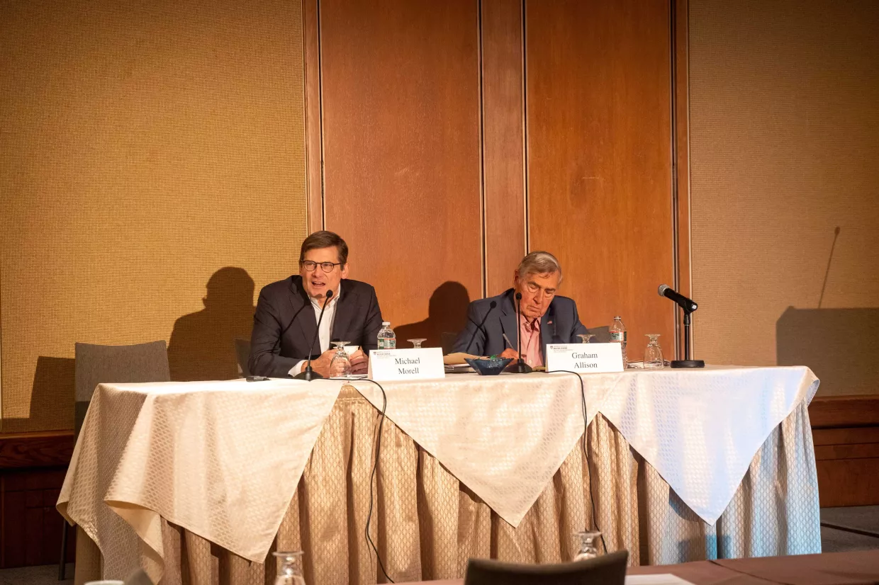 Michael Morell, the former Deputy Director and Acting Director of the CIA, and Graham Allison, the Founding Dean of Harvard Kennedy School, speaking on panel "The Past as Prologue."