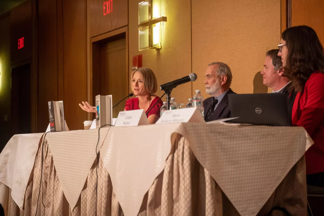 Panelists Nathalia Holt and Nicholas Reynolds discussing intelligence history on panel "Pulling Back the Secret Curtain."