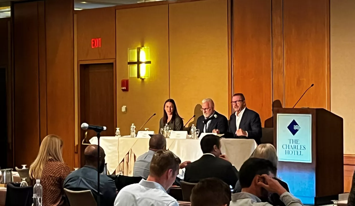 Alex Finley, John Sipher, and Paul Kolbe speaking on the panel "Espionage and Entertainment."