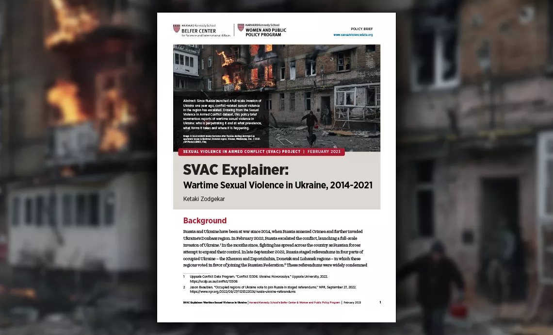 Wartime Sexual Violence in Ukraine, 2014-2021 cover against a blurred background image.