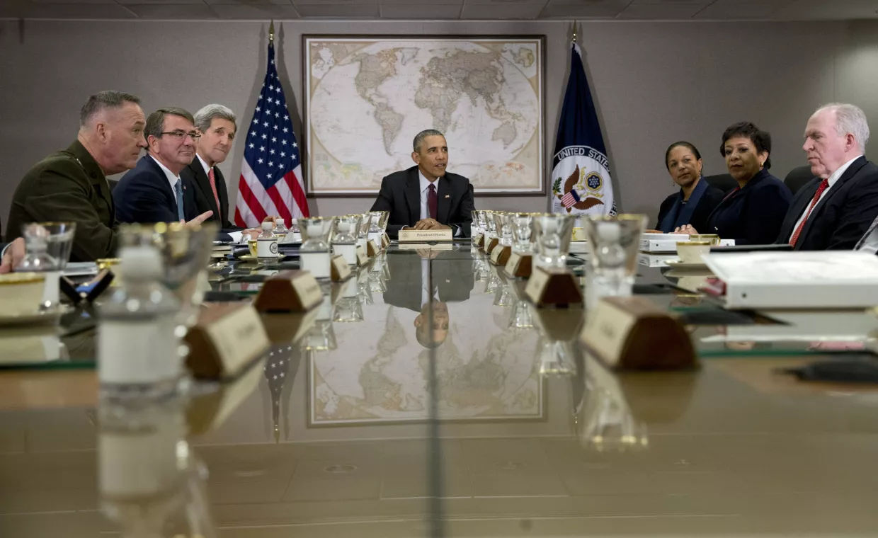 Conference table at NSC Meeting led by President Obama in 2016