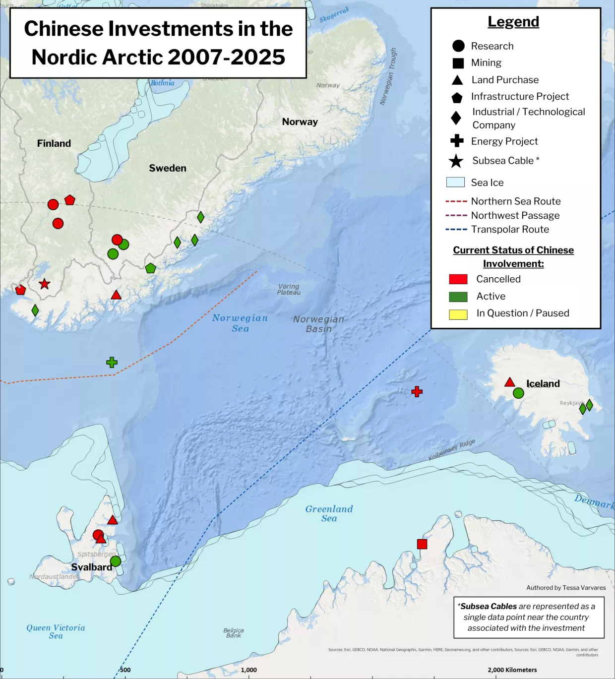Map of Chinese investments in Norway, Sweden, Finland, and Iceland from 2007-2025.