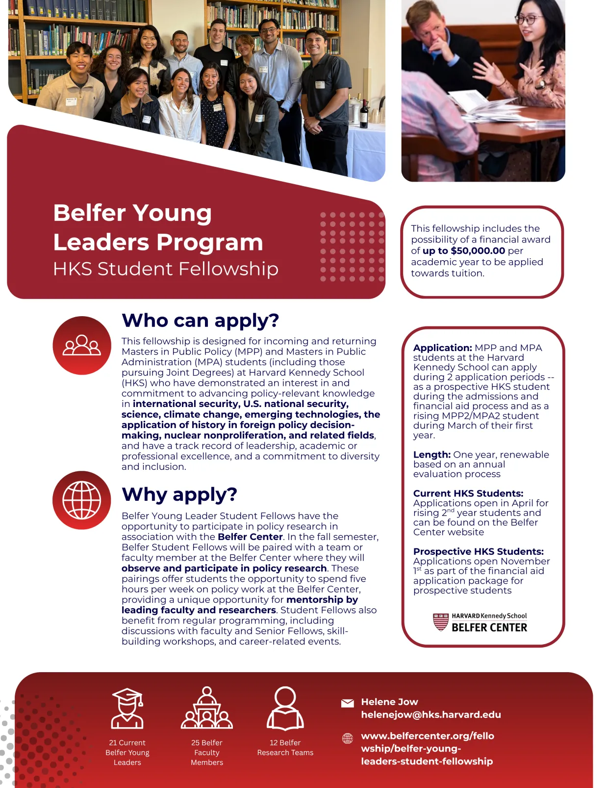 Flyer on the Belfer Young Leaders student fellowship program