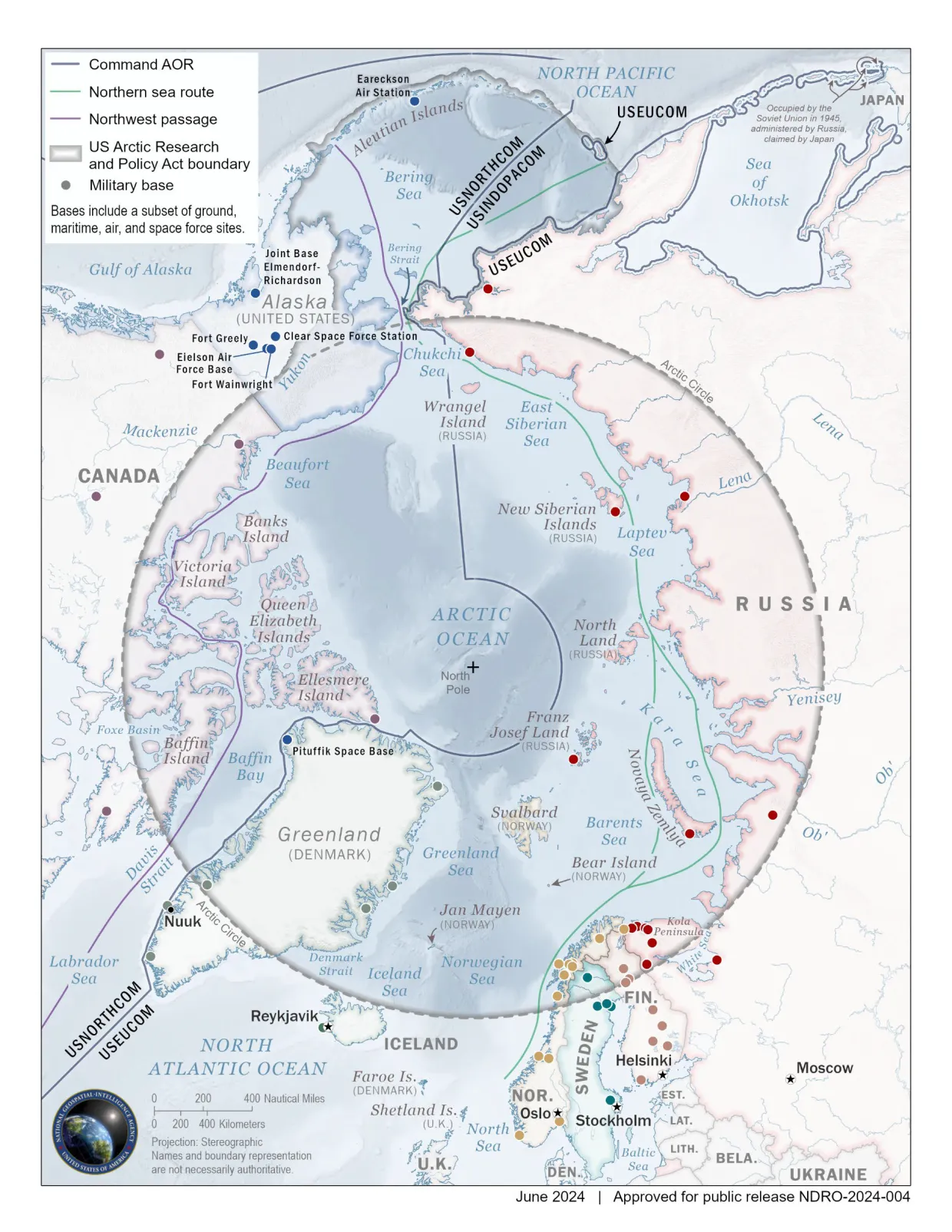 Map of U.S. Military combatant commands in the Arctic.