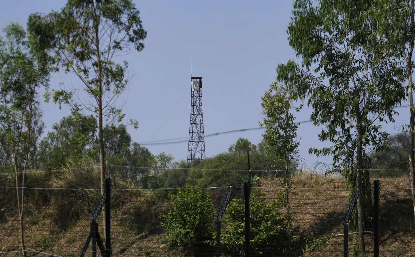 An empty Pakistani military post is seen from the Indian side from Suchetgarh village after the two countries reported no incidents of firing overnight, Monday, May 12, 2025.