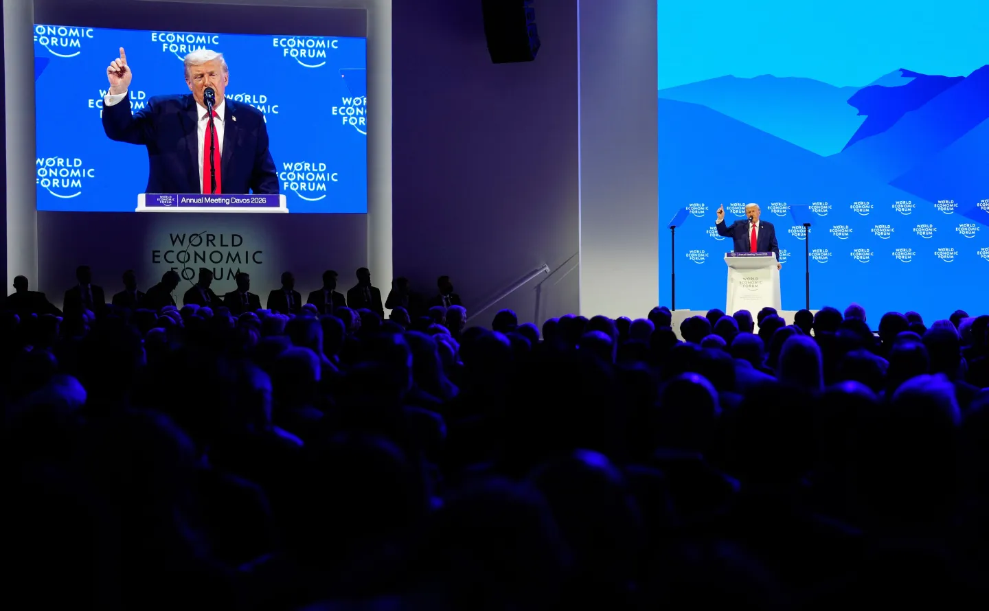 President Donald Trump speaks during the Annual Meeting of the World Economic Forum in Davos, Switzerland, Wednesday, Jan. 21, 2026. (AP Photo/Markus Schreiber)