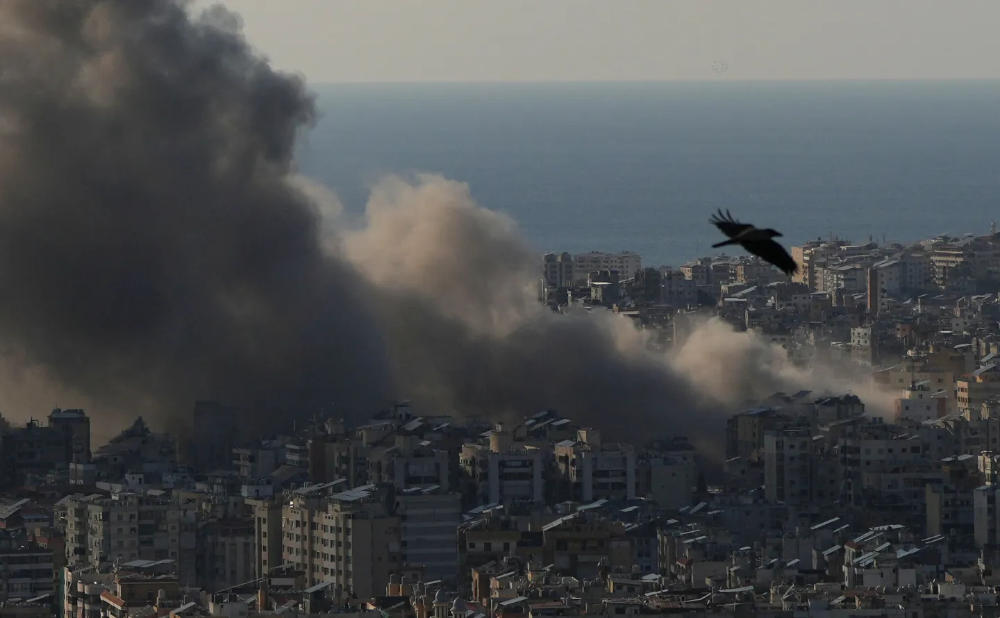 Smoke rises following Israeli airstrikes on Dahiyeh, a southern suburb of Beirut, Lebanon, Monday, March 2, 2026. (AP Photo/Hassan Ammar)