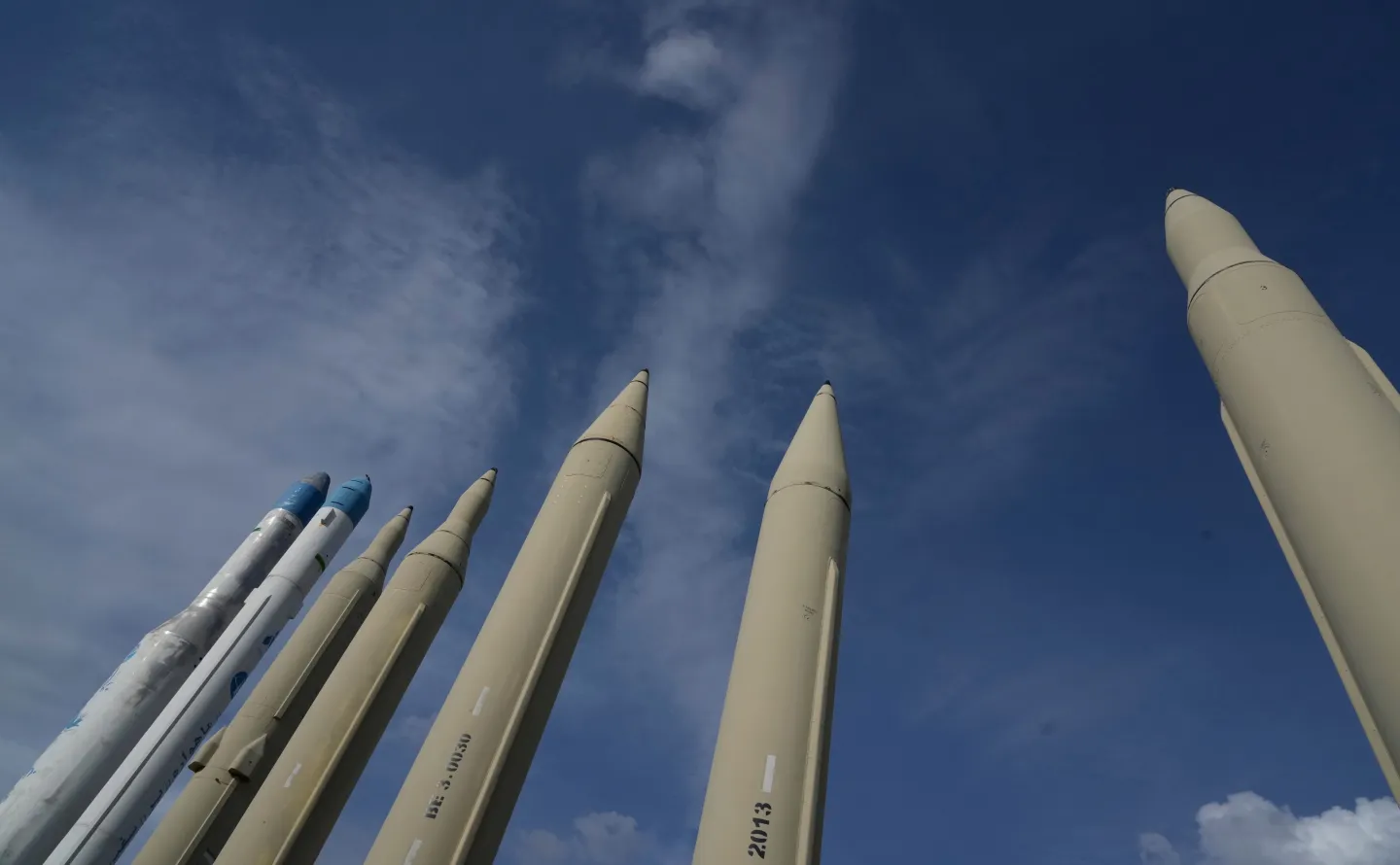 Iran's domestically built missiles and satellite carriers are displayed in a permanent exhibition at a recreational area in northern Tehran, Iran, Tuesday, March 24, 2026. (AP Photo/Vahid Salemi)