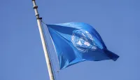 The U.N. flag waves outside the Peace palace, housing the International Court of Justice, or World Court, in The Hague, Netherlands, Thursday, May 23, 2024.