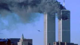 Hijacked airliner headed toward World Trade Towers on September 11, 2001