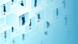 Businesspeople in 3D cubicle imagery