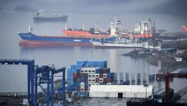 The container terminal at the Commercial Sea Port in the Pacific city of Vladivostok, east of Moscow, Russia, is seen on Monday, April 7, 2025. (AP Photo)