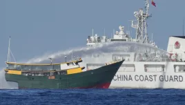 Philippine resupply vessel Unaizah May 4 is hit by Chinese coast guard water canon blast causing injuries to multiple crew members in the disputed South China Sea Tuesday, March 5, 2024.