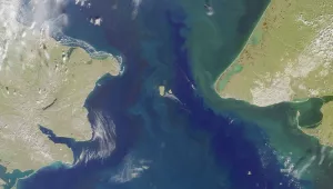 Satellite image of the Bering Strait and Diomede Islands