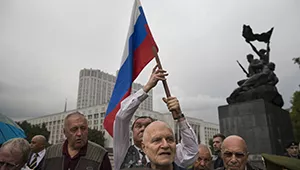 Aug. 19, 2016 – People who turned up to oppose a hard-line Soviet coup in August 1991 at event marking the 25th anniversary of the failed coup outside the Russian White House parliament building in Moscow.