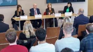 Panelists from left to right: Erika Mouynes, P. Michael Mckinley, and Negah Angha