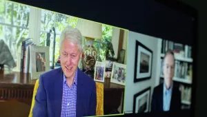 “I always enjoyed my private conversations with Putin because I could be brutally frank with him ... But it was clear his model for Russian greatness was basically the czars,” former President Bill Clinton (left) told Harvard Kennedy School's Nicholas Burns.