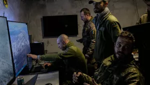 Ukrainian military analysts on Friday near Bakhmut, in the country’s east, reviewing videos obtained by drone operators.