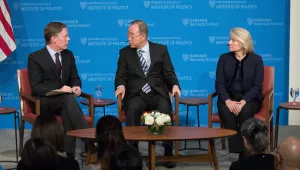 Professor Nicholas Burns, Secretary-General Ban Ki-moon, and Ambassador Susan Thornton at the JFK Jr Forum