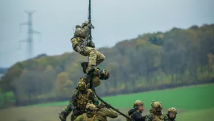 Combined troops from Austria, Belgium, Slovenia, and the United Kingdom take part in the BLACK BLADE 2016 helicopter exercise organized by the European Defense Agency, November 17, 2016