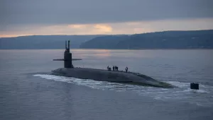 The Ohio-class ballistic missile submarine USS Pennsylvania transits the Hood Canal in Washington.
