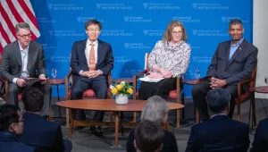 Eric Rosenbach (left), Belfer Center Co-Director, moderates a JFK Jr. Forum event with former ROK Foreign Minister Yoon Young-kwan, former U.S. Ambassador to ROK Kathleen Stephens, and former U.S. Forces Korea Commander General Vincent Brooks.