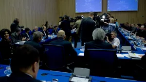 The main hall for the IAEA’s Talks on Supplying Nuclear Fuel for Iranian Research Reactor, Vienna, Austria, 19 October 2009. 