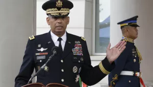 Photo of U.S. Gen. Vincent Brooks commander of the United Nations Command, U.S. Forces Korea and Combined Forces Command, speaks during an opening ceremony for the new headquarters of the U.S. Forces Korea (USFK) at Camp Humphreys in Pyeongtaek, South Korea. Friday, June 29, 2018. 