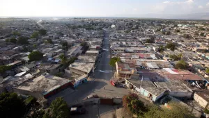 An aerial view of the main entrance to the Cite Soleil area of Port-au-Prince, Haiti, Tuesday, Dec. 11, 2018.