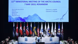 Flags of the Arctic states at the 11th Ministerial Meeting of the Arctic Council in Rovaniemi, Finland