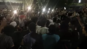 Protesters chant slogans against the regime in Cairo, Egypt, early Saturday, Sept. 21, 2019.