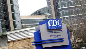 The "CDC" sign outside the Centers for Disease Control and Prevention in Atlanta, Georgia.