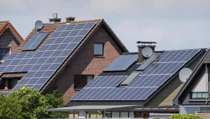Solar panels on the rooftops of German houses