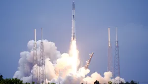 A SpaceX Falcon 9 rocket, with a payload a of Starlink satellites for a high-speed low earth orbit internet constellation, lifts off from launch complex 40 at Cape Canaveral Space Force Station in Cape Canaveral, Fla., Sunday, July 17, 2022. 