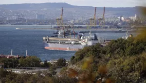 An oil tanker is moored at the Sheskharis complex, part of Chernomortransneft JSC, a subsidiary of Transneft PJSC, in Novorossiysk, Russia
