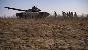 Ukrainian servicemen of the 3rd Separate Tank Iron Brigde take part in an exercise in the Kharkiv area, Ukraine, Thursday, Feb. 23, 2023, the day before the one year mark since the war began