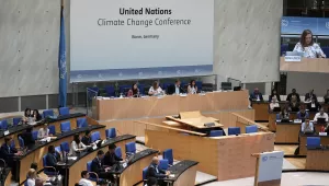 Participants meet at the United Nations Climate Change Conference in Bonn, Germany.